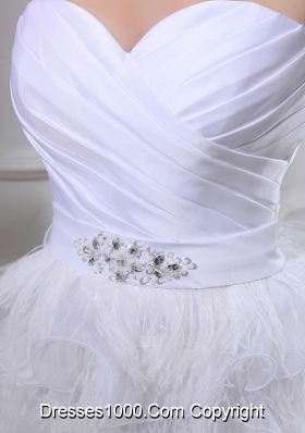 2014Beautiful A-line Sweetheart Organza Ruching Ruffles White Short Wedding Dress