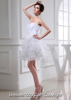 2014Beautiful A-line Sweetheart Organza Ruching Ruffles White Short Wedding Dress