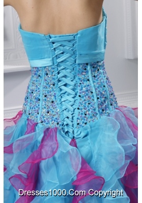 Ball Gown Strapless Organza Beading Ruffles Multi-color Quinceanera Dress