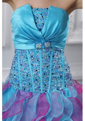 Ball Gown Strapless Organza Beading Ruffles Multi-color Quinceanera Dress