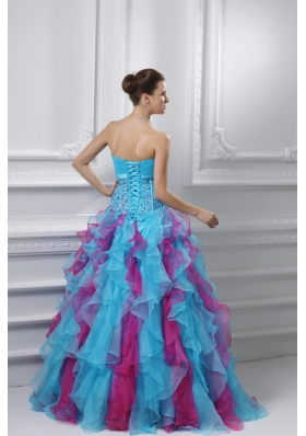 Ball Gown Strapless Organza Beading Ruffles Multi-color Quinceanera Dress