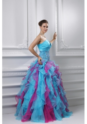 Ball Gown Strapless Organza Beading Ruffles Multi-color Quinceanera Dress