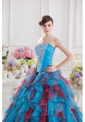 Ball Gown Strapless Organza Beading Ruffles Multi-color Quinceanera Dress