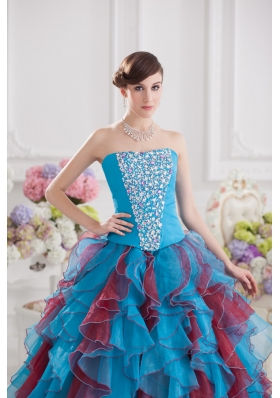 Ball Gown Strapless Organza Beading Ruffles Multi-color Quinceanera Dress