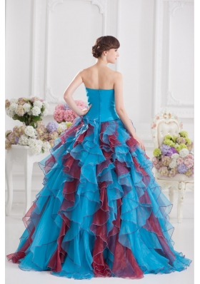 Ball Gown Strapless Organza Beading Ruffles Multi-color Quinceanera Dress