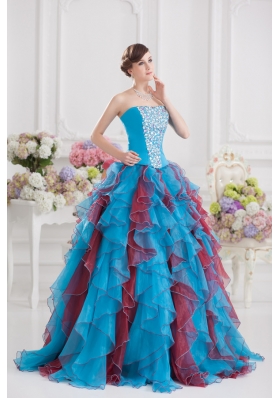 Ball Gown Strapless Organza Beading Ruffles Multi-color Quinceanera Dress