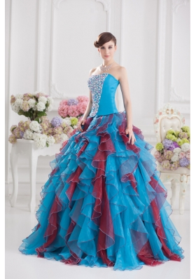 Ball Gown Strapless Organza Beading Ruffles Multi-color Quinceanera Dress