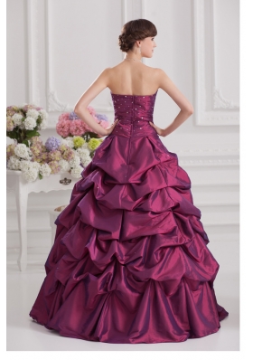 Ball Gown Strapless Taffeta Purple Quinceanera Dress with Beading and Pick-ups