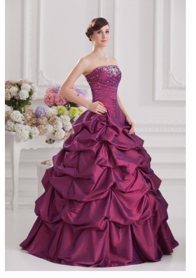 Ball Gown Strapless Taffeta Purple Quinceanera Dress with Beading and Pick-ups