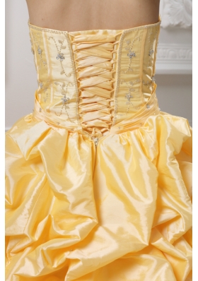 Ball Gown Sweetheart Beading Pick-ups Yellow Quinceanera Dress