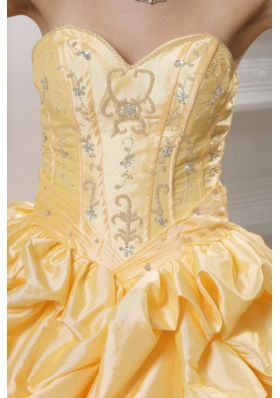 Ball Gown Sweetheart Beading Pick-ups Yellow Quinceanera Dress