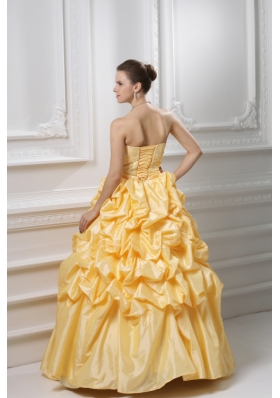 Ball Gown Sweetheart Beading Pick-ups Yellow Quinceanera Dress