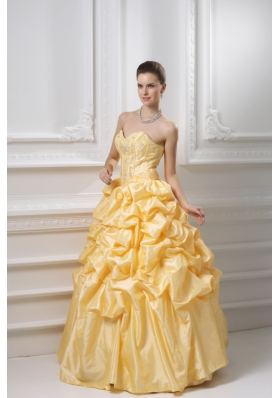 Ball Gown Sweetheart Beading Pick-ups Yellow Quinceanera Dress