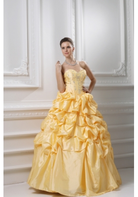 Ball Gown Sweetheart Beading Pick-ups Yellow Quinceanera Dress