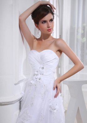 Discount A-line Sweetheart Tulle Appliques White Wedding Dress with Knee-length