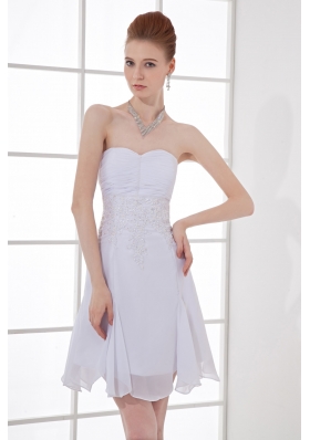 Simple Empire Sweetheart Mini-length Chiffon Wedding Dress with Ruching and Appliques