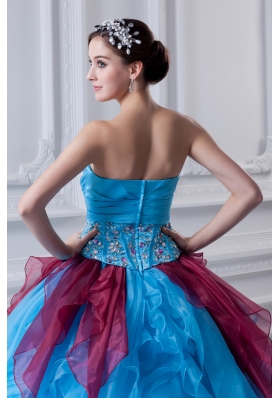 2014 Discount Ball Gown Strapless Beading Ruffles and Appliques Multi-Color Quinceanera Dress