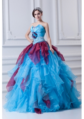 2014 Discount Ball Gown Strapless Beading Ruffles and Appliques Multi-Color Quinceanera Dress