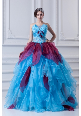 2014 Discount Ball Gown Strapless Beading Ruffles and Appliques Multi-Color Quinceanera Dress