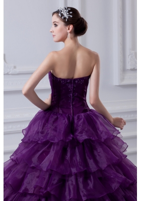 2014 Eggplant Purple Strapless Ball Gown Beading and Embroidery Quinceanera Dress