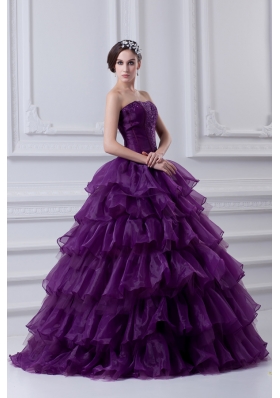 2014 Eggplant Purple Strapless Ball Gown Beading and Embroidery Quinceanera Dress