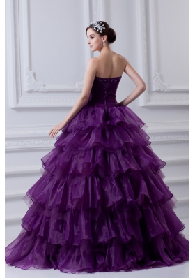 2014 Eggplant Purple Strapless Ball Gown Beading and Embroidery Quinceanera Dress