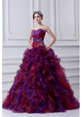 2014 Multi-color Sweetheart Ball Gown Beading  Quinceanera Dress with Ruffles