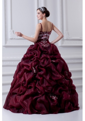 2014 Spaghetti Straps Organza Beading and Appliques Burgundy Quinceanera Dress