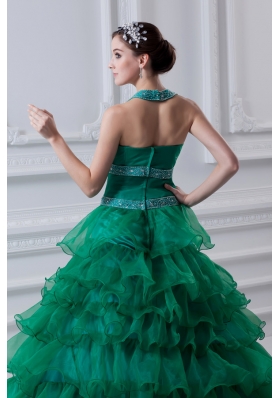 2014 Spring A-line Hater Top Beading and Appliques Green Quinceanera Dress