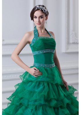 2014 Spring A-line Hater Top Beading and Appliques Green Quinceanera Dress