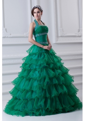 2014 Spring A-line Hater Top Beading and Appliques Green Quinceanera Dress