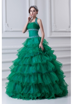 2014 Spring A-line Hater Top Beading and Appliques Green Quinceanera Dress