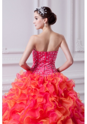 2014 Spring Puffy Multi-color Strapless Beading Quinceanera Dress with Ruffles