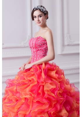 2014 Spring Puffy Multi-color Strapless Beading Quinceanera Dress with Ruffles