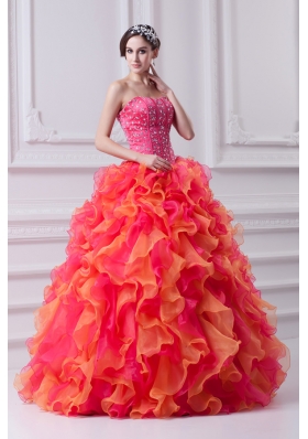 2014 Spring Puffy Multi-color Strapless Beading Quinceanera Dress with Ruffles