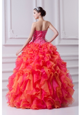 2014 Spring Puffy Multi-color Strapless Beading Quinceanera Dress with Ruffles