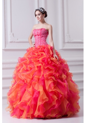 2014 Spring Puffy Multi-color Strapless Beading Quinceanera Dress with Ruffles