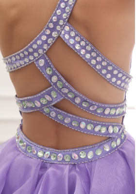 A-line One Shoulder Lavender Beading and Ruching Short Prom Dress