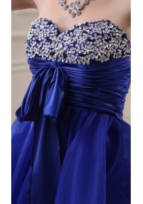 A-line Organza Peacock Blue Prom Dress with Beading Ruchings Sweatheart