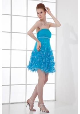 A-line Strapless Prom Dress with Beading Ruching Appliques Organza 116.69