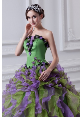 Ball Gown Strapless Multi-color Quinceanera Dress with Ruffles and Appliques