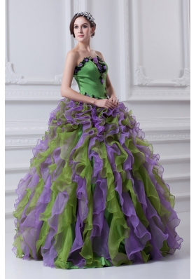 Ball Gown Strapless Multi-color Quinceanera Dress with Ruffles and Appliques