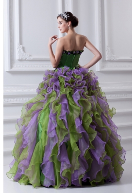 Ball Gown Strapless Multi-color Quinceanera Dress with Ruffles and Appliques