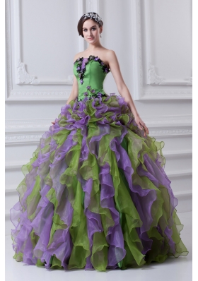 Ball Gown Strapless Multi-color Quinceanera Dress with Ruffles and Appliques