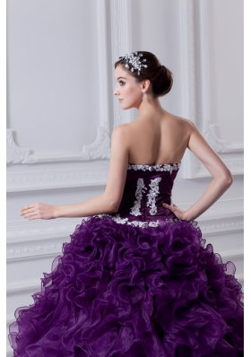 Ball Gown Sweetheart Ruffles and Appliques Purple Quinceanera Dress