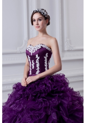 Ball Gown Sweetheart Ruffles and Appliques Purple Quinceanera Dress