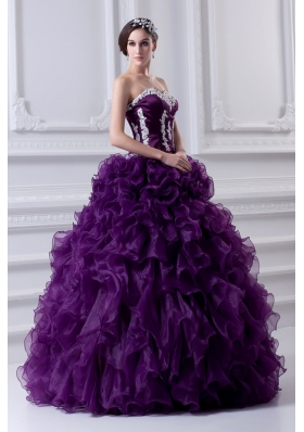 Ball Gown Sweetheart Ruffles and Appliques Purple Quinceanera Dress