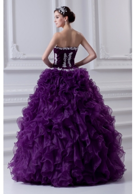 Ball Gown Sweetheart Ruffles and Appliques Purple Quinceanera Dress