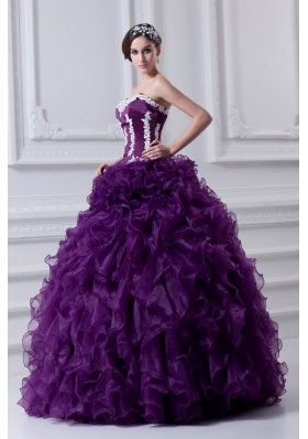 Ball Gown Sweetheart Ruffles and Appliques Purple Quinceanera Dress