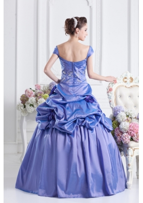 Blue Off The Shoulder Pick-ups Purple Quinceanera Dress with Beading